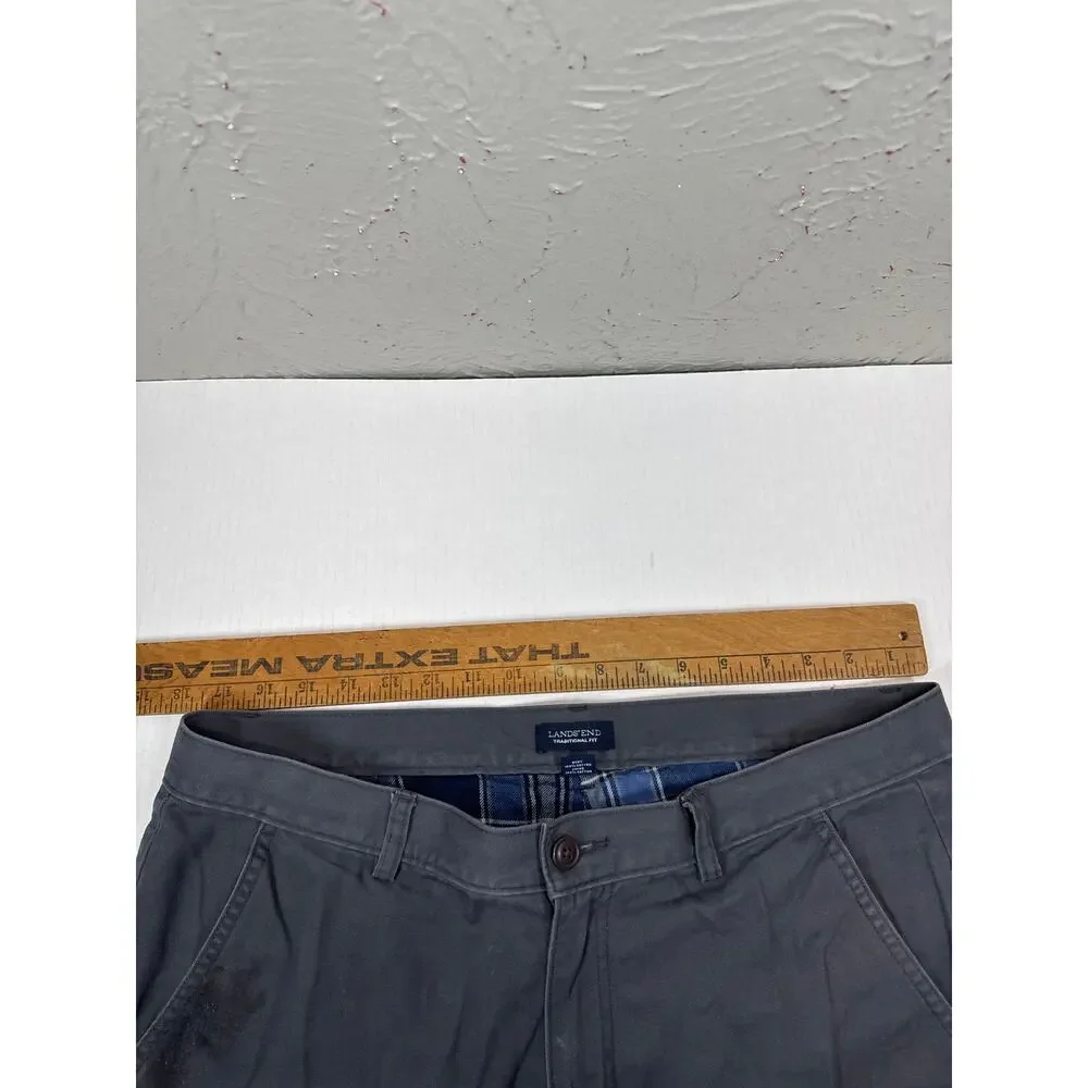 Lands' End Men's Traditional Fit Cotton Flannel Lined Chino Pants‎ gray size 36